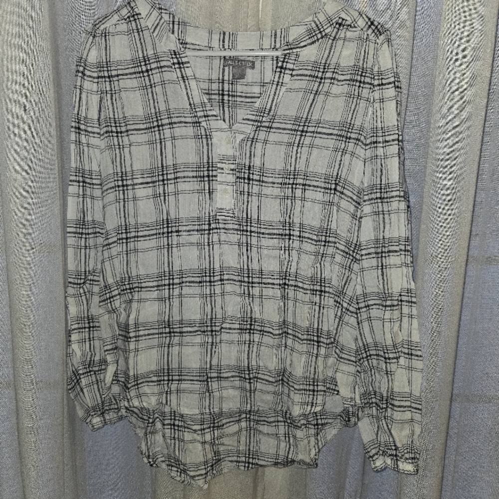 Plaid Button-Up Blouse